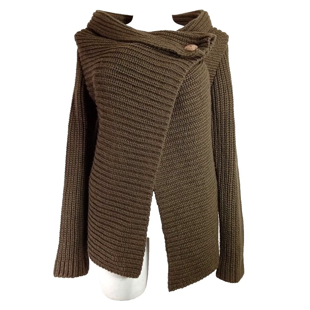 Siepelunga Fashion Cardigan CHECK MEASUREMENTS Olive Green One Button Crossover